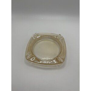 Vintage Amber Iridescent Ashtray Carnival Glass 4" Square Ribbed Pre-owned